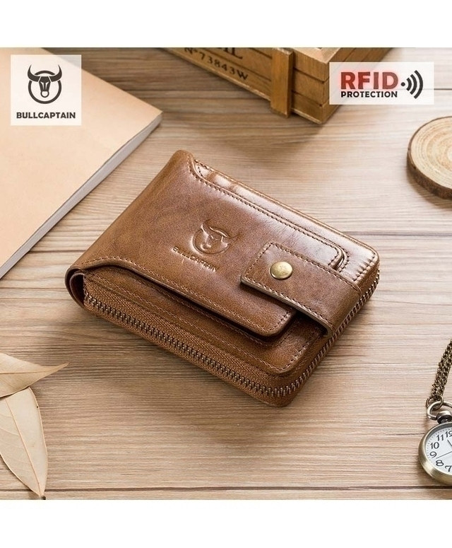 BULLCAPTAIN Brown Luxury Leather Card Holder Wallet